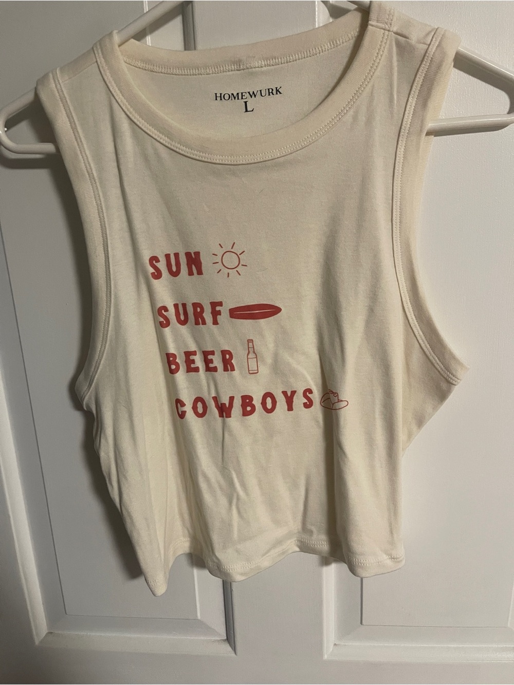 Cream Graphic Tank Top - Sun Surf Beer Cowboys